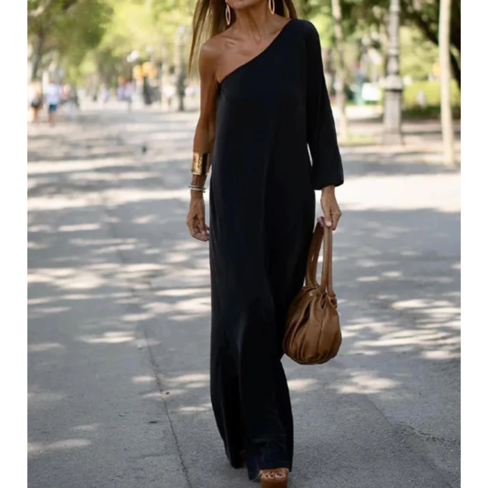 Women's Elegant Asymmetrical One-Shoulder Dress | Chic Midi Cocktail Dress for Casual Evening Wear 0