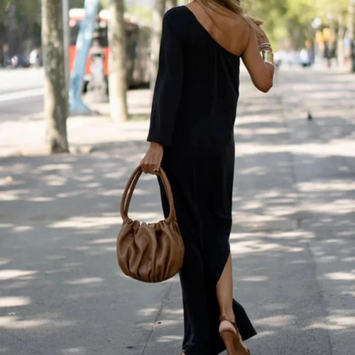 Women's Elegant Asymmetrical One-Shoulder Dress | Chic Midi Cocktail Dress for Casual Evening Wear 1