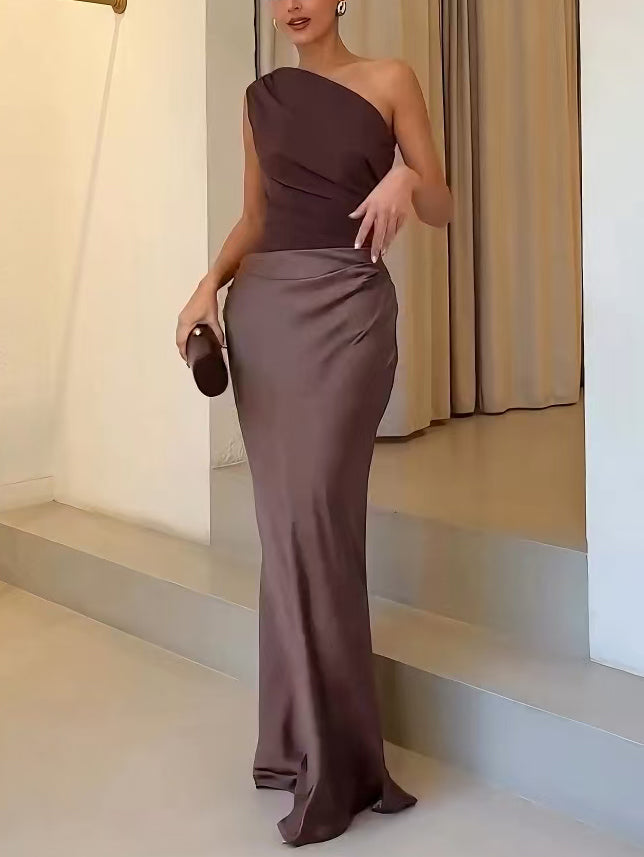 Women's Elegant Pleated Maxi Dress | One-Shoulder Formal Evening Gown 5