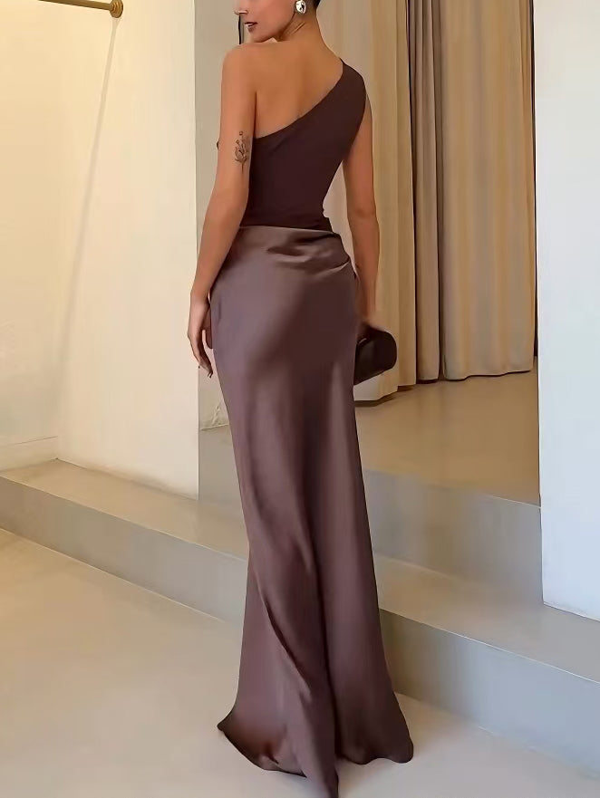 Women's Elegant Pleated Maxi Dress | One-Shoulder Formal Evening Gown 6