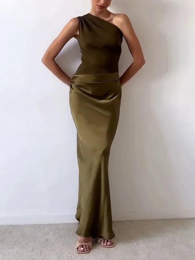 Women's Elegant Pleated Maxi Dress | One-Shoulder Formal Evening Gown 7