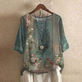 Women's Floral Blend Blouse | Elegant Relaxed Long Sleeve Summer Top 0