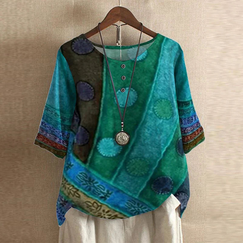 Women's Floral Blend Blouse | Elegant Relaxed Long Sleeve Summer Top 2