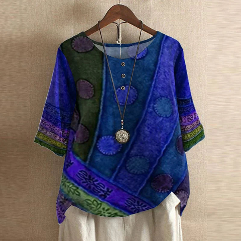 Women's Floral Blend Blouse | Elegant Relaxed Long Sleeve Summer Top 4