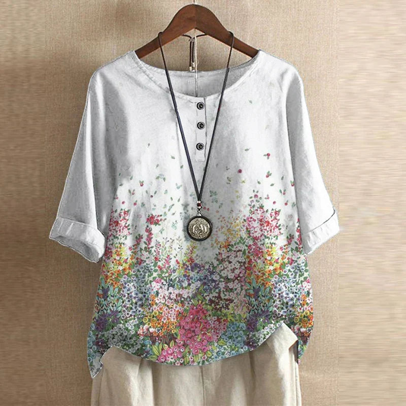 Women's Floral Blend Blouse | Elegant Relaxed Long Sleeve Summer Top 6
