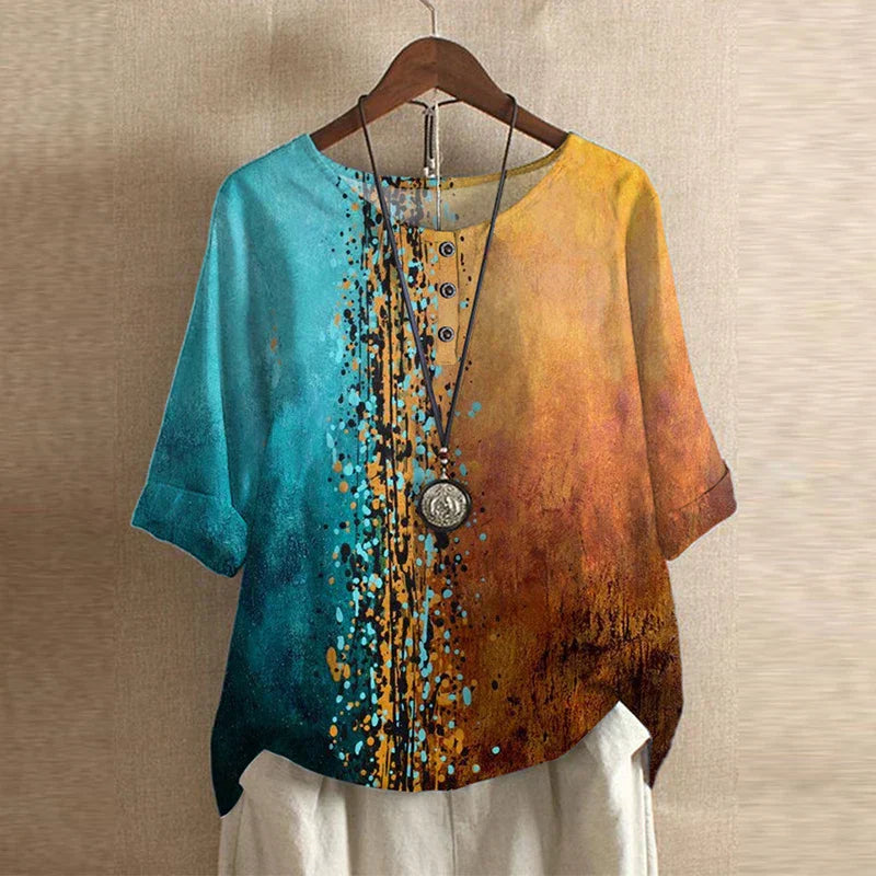 Women's Floral Blend Blouse | Elegant Relaxed Long Sleeve Summer Top 7