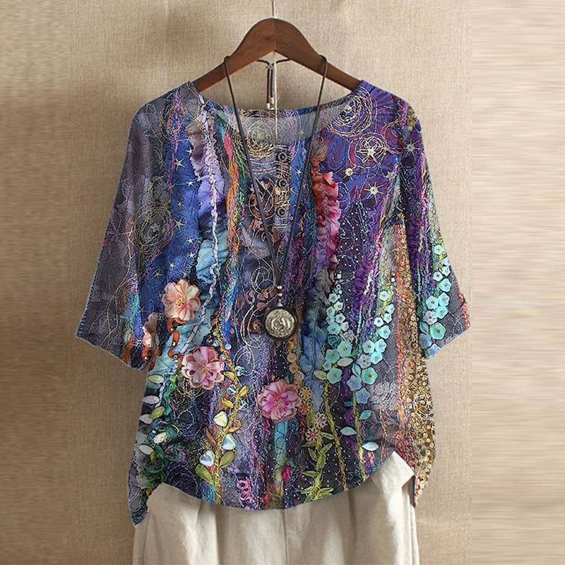 Women's Floral Blend Blouse | Elegant Relaxed Long Sleeve Summer Top 8