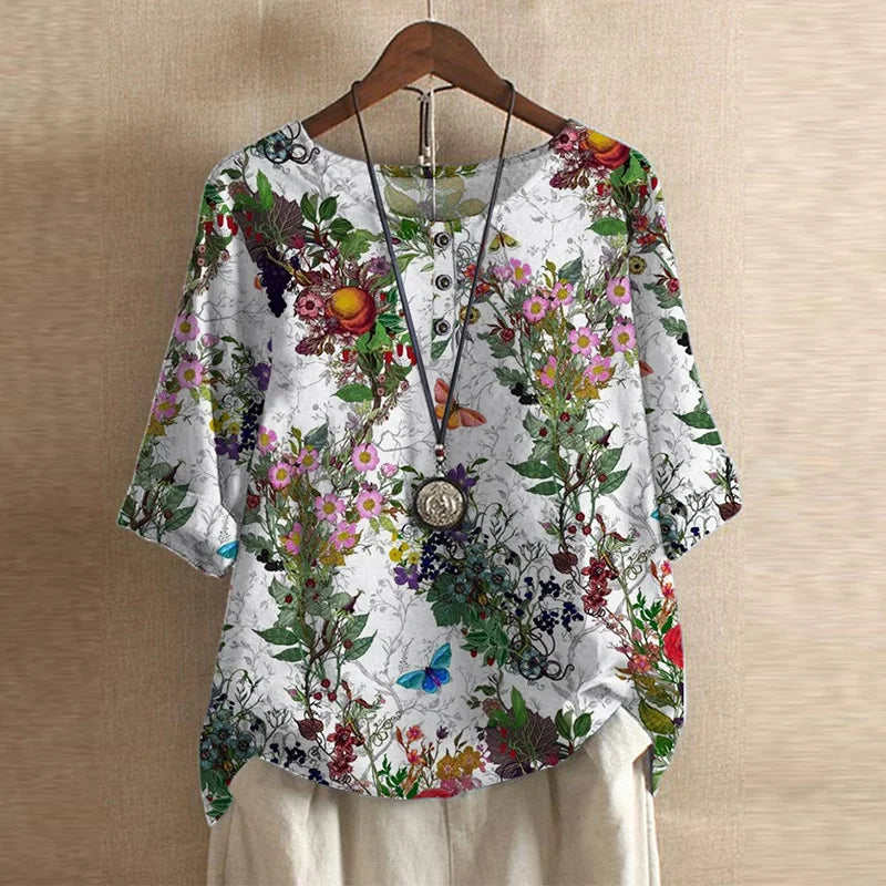 Women's Floral Blend Blouse | Elegant Relaxed Long Sleeve Summer Top 9