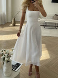 Women's Lightweight A-Line Midi Dress | Elegant Square Neckline Summer Dress 0