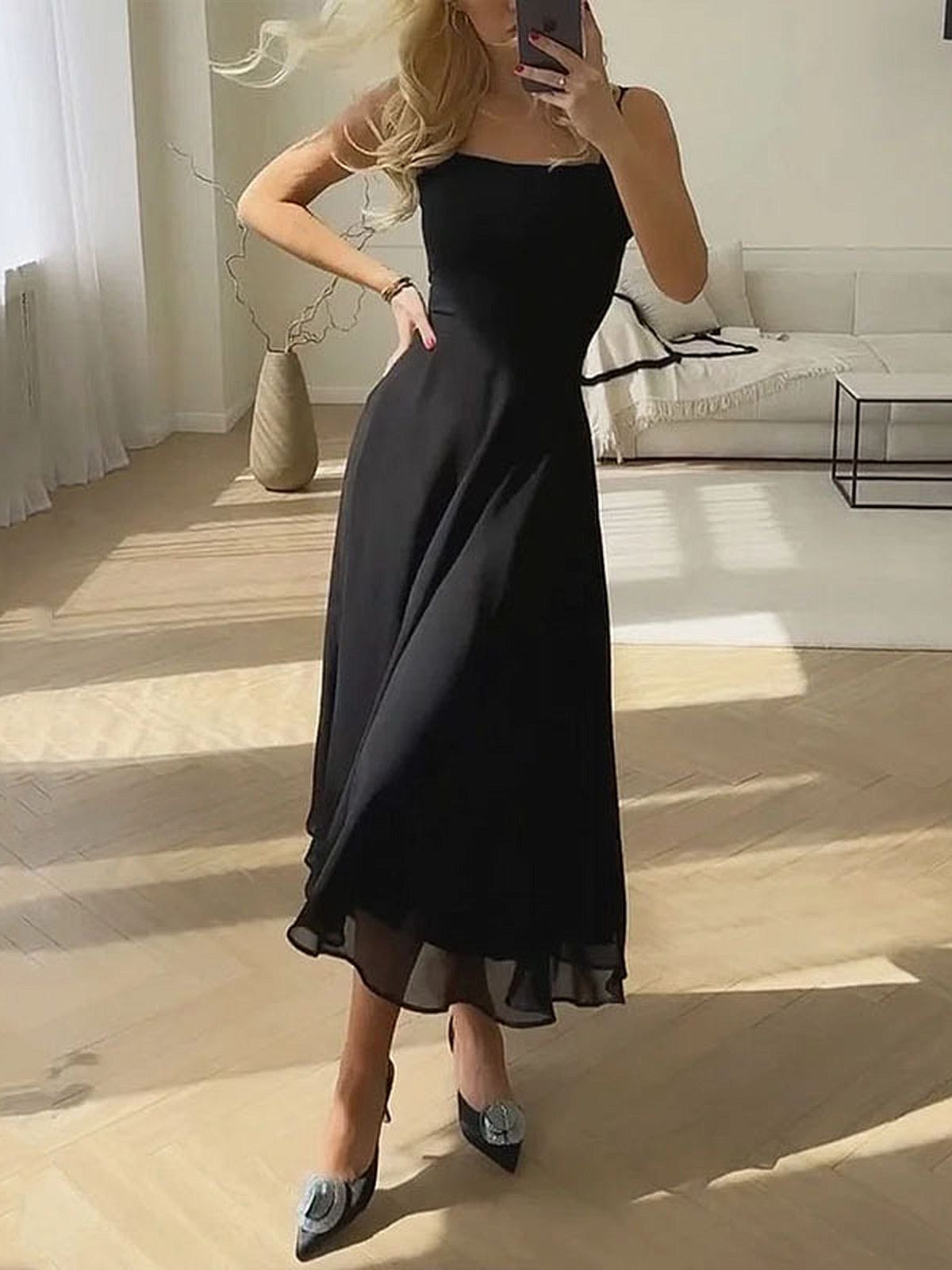 Women's Lightweight A-Line Midi Dress | Elegant Square Neckline Summer Dress 5