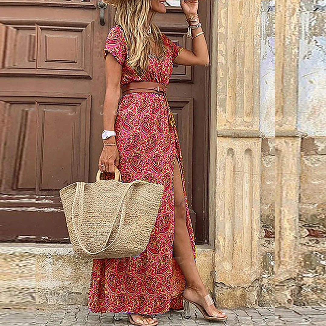 Women's Lightweight Boho Maxi Dress | Elegant Summer Outfit with Matching Belt 3