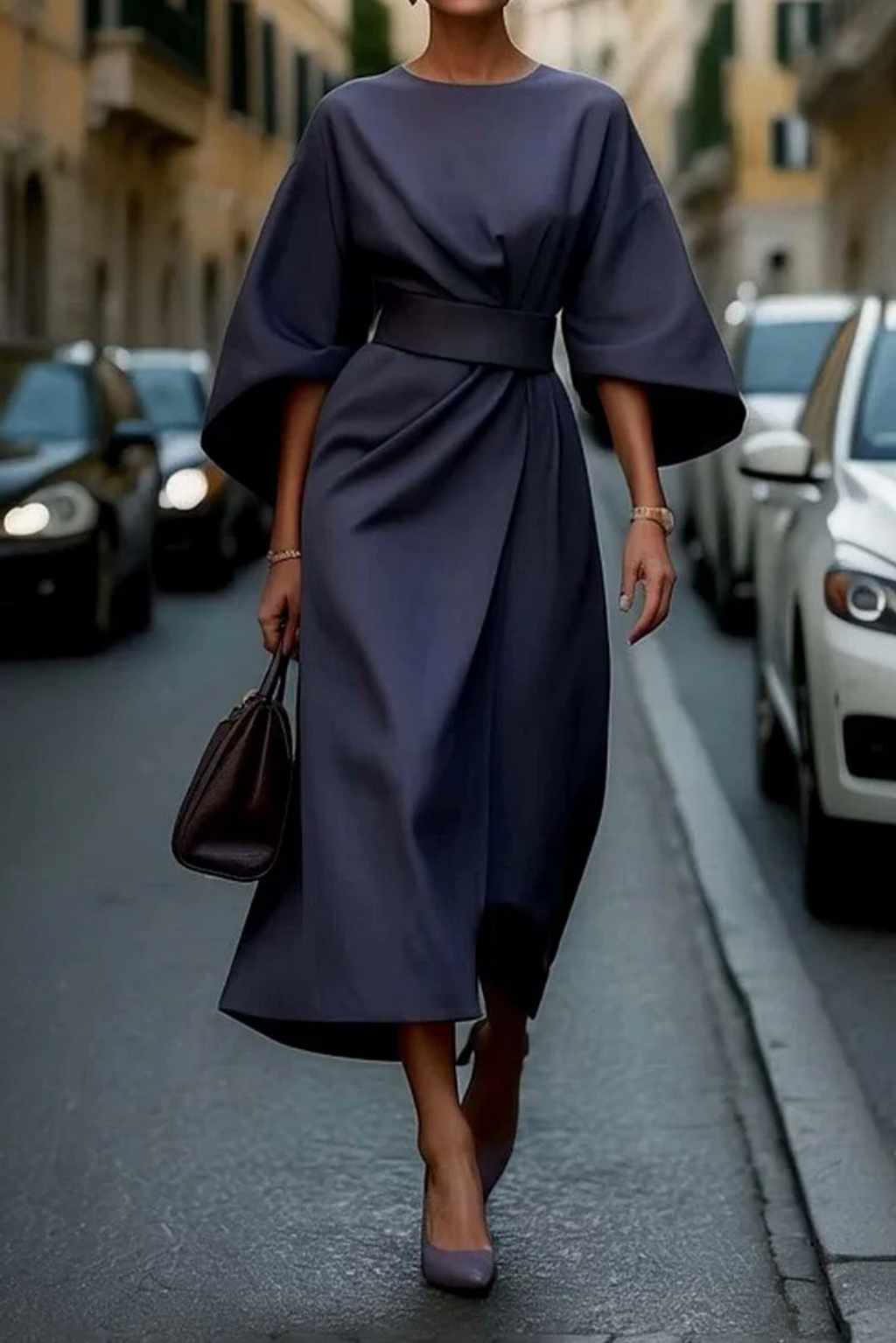Women's Lightweight Fabric Formal Dress | Elegant Lantern Sleeve Design 0