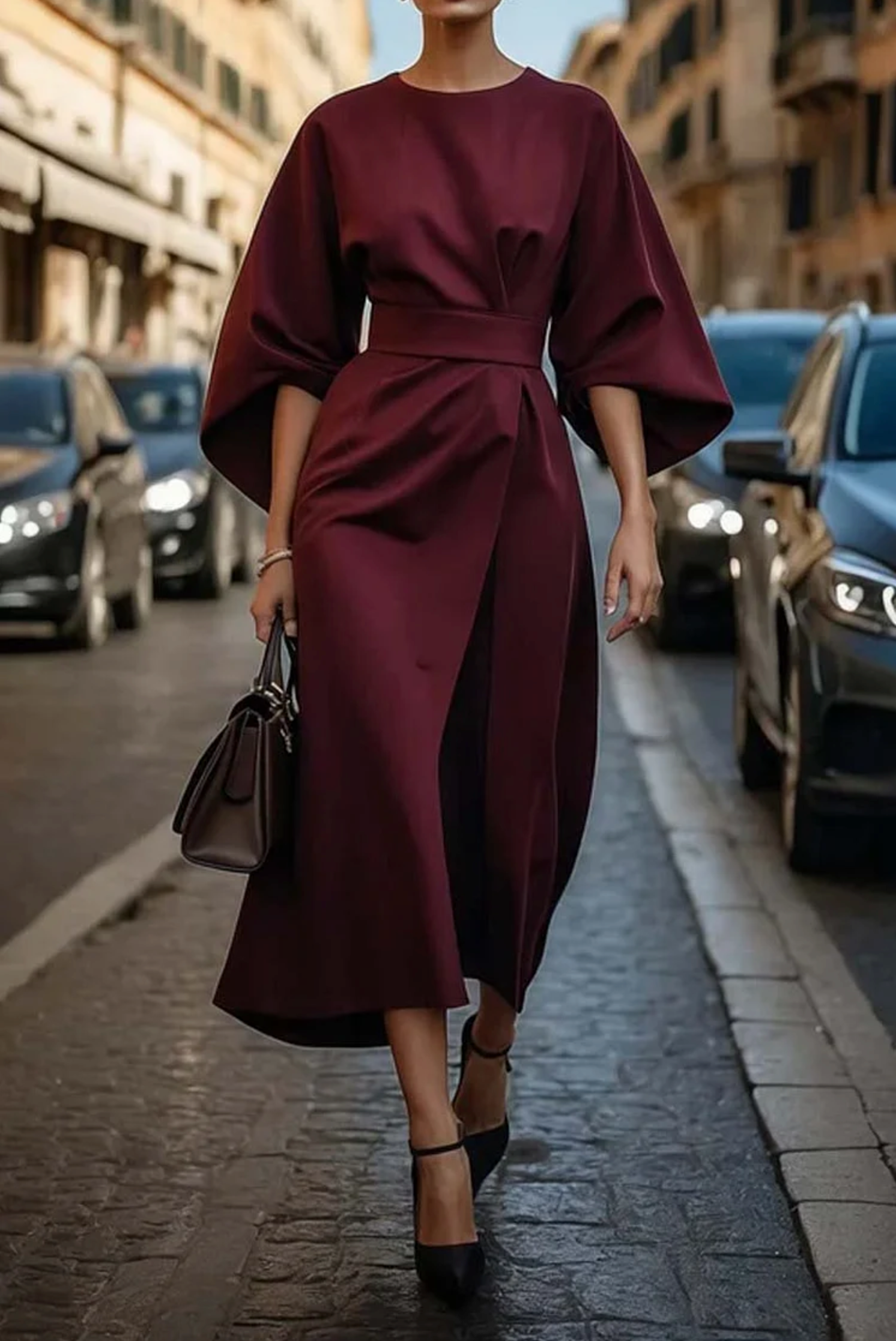 Women's Lightweight Fabric Formal Dress | Elegant Lantern Sleeve Design 4