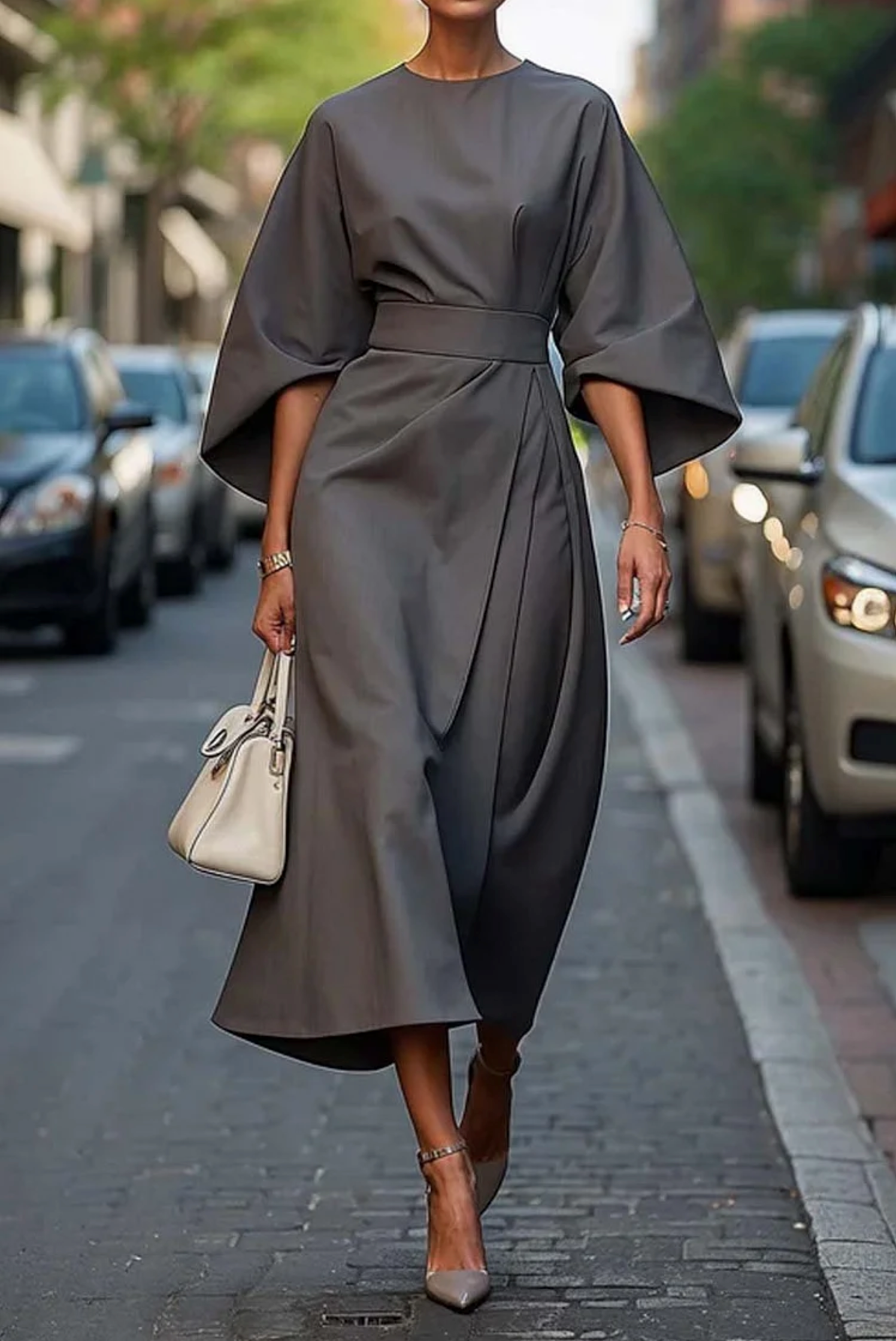 Women's Lightweight Fabric Formal Dress | Elegant Lantern Sleeve Design 5