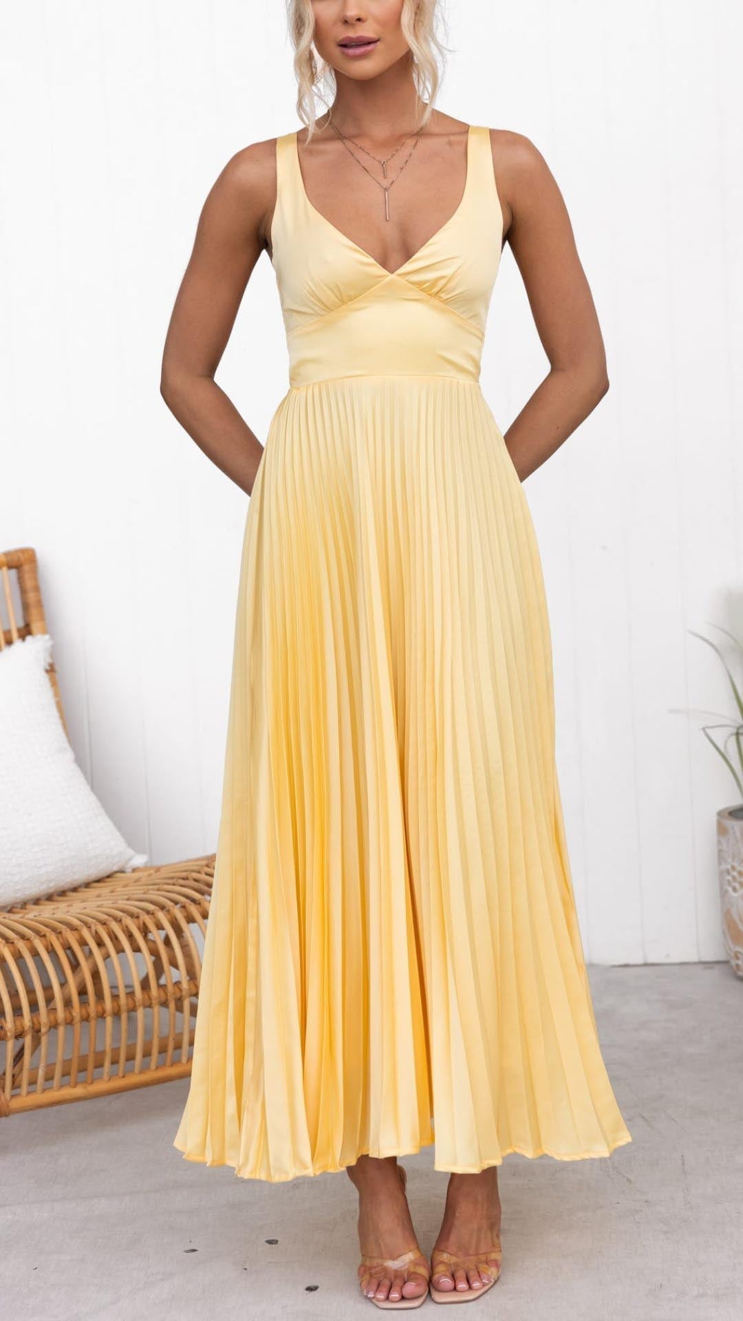 Women's Lightweight Pleated Midi Dress | Elegant Sleeveless V-Neck Summer Dress 1