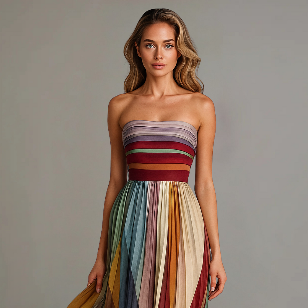 Women's Pleated Maxi Dress | Elegant Strapless Formal Gown for Holiday Celebrations 1