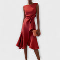 Women's Soft Draped Asymmetric Midi Dress | Elegant Sleeveless Cocktail Gown 0