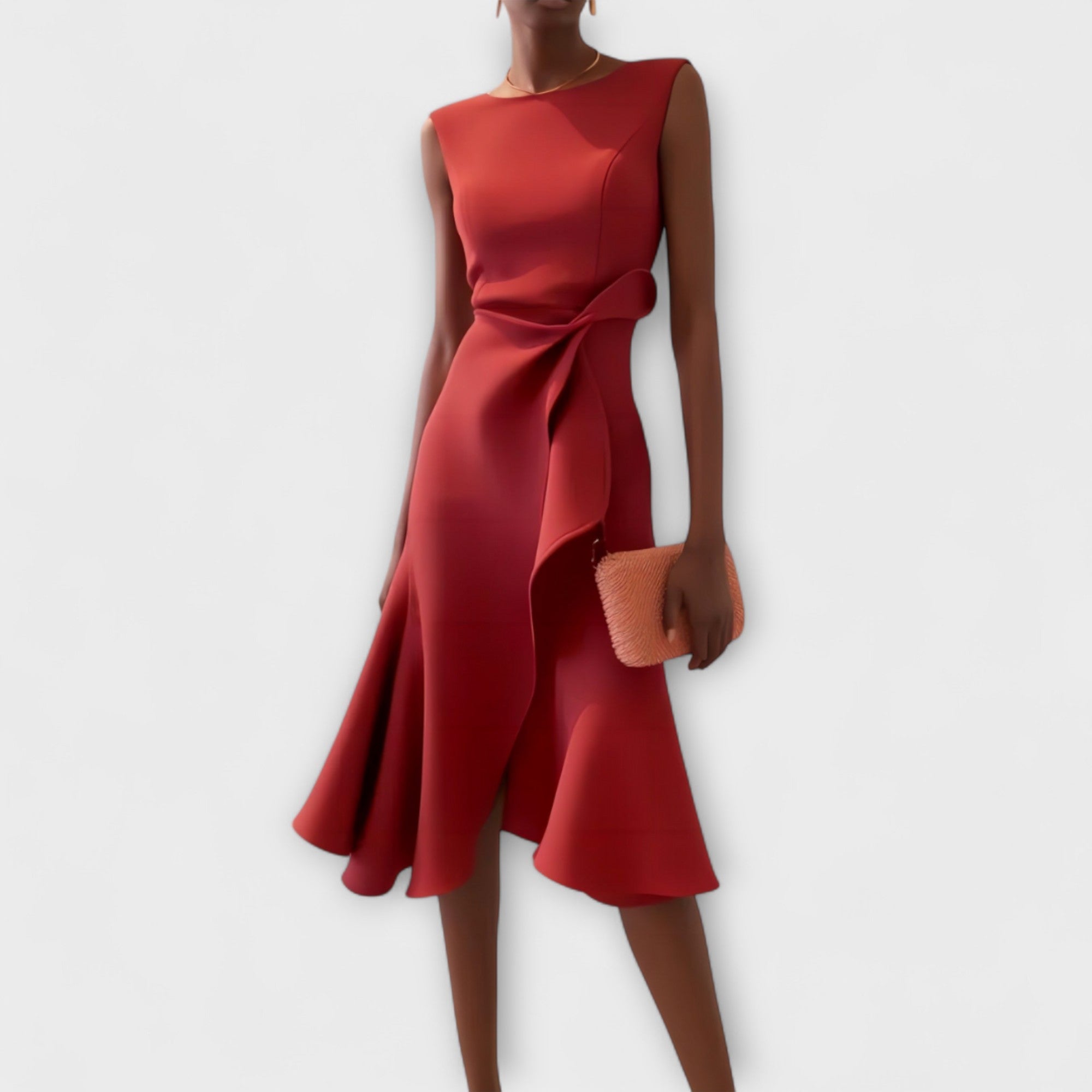 Women's Soft Draped Asymmetric Midi Dress | Elegant Sleeveless Cocktail Gown 0