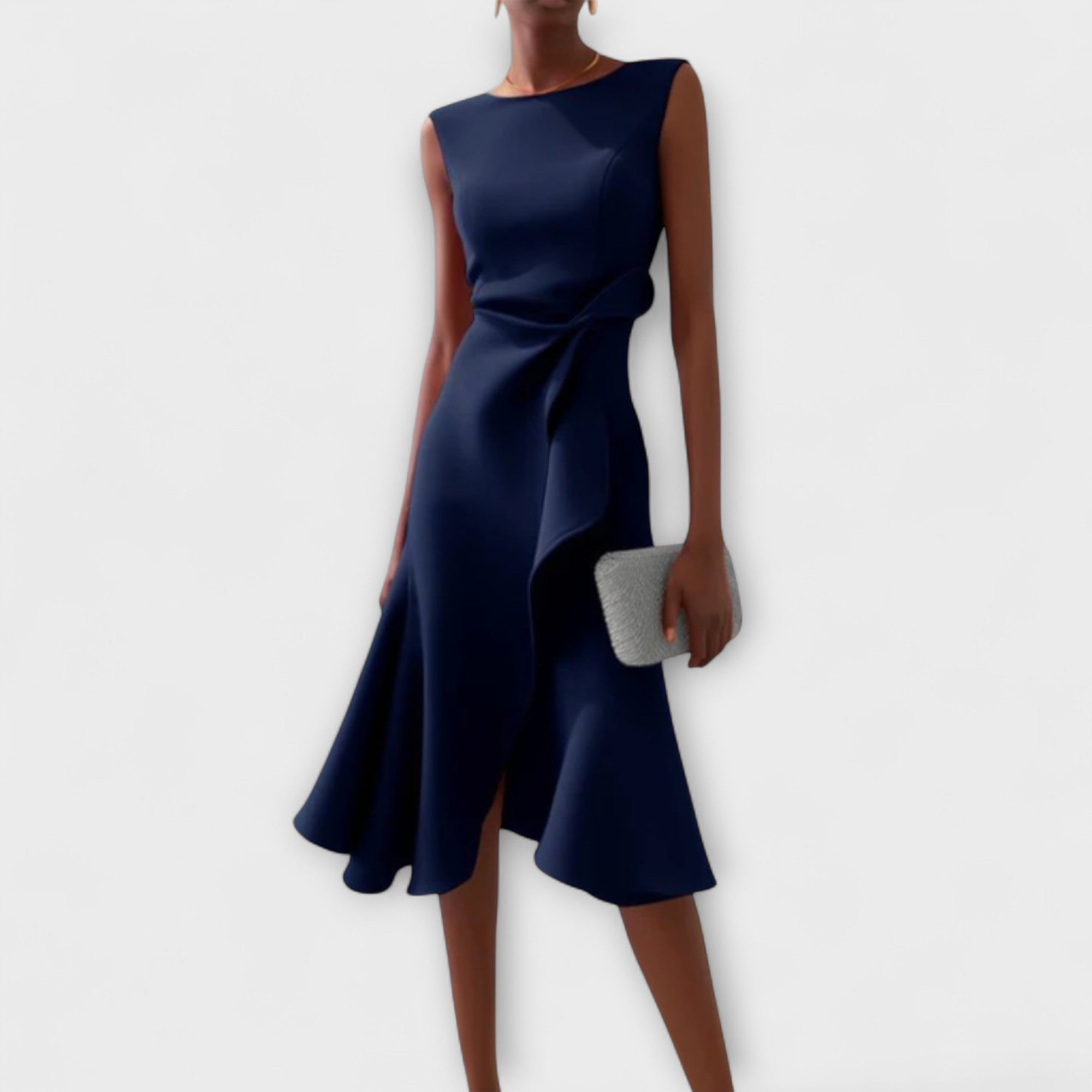 Women's Soft Draped Asymmetric Midi Dress | Elegant Sleeveless Cocktail Gown 1