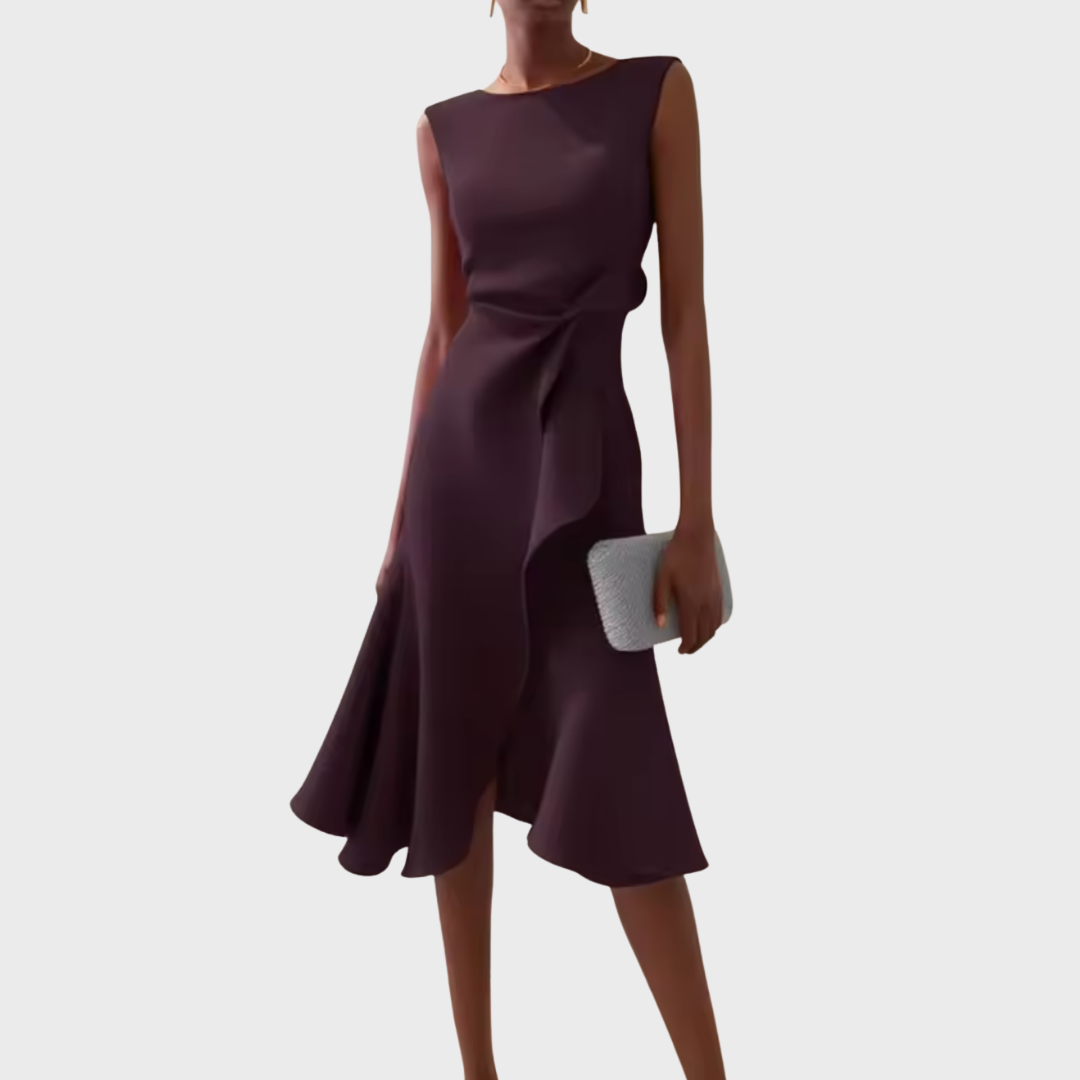 Women's Soft Draped Asymmetric Midi Dress | Elegant Sleeveless Cocktail Gown 10
