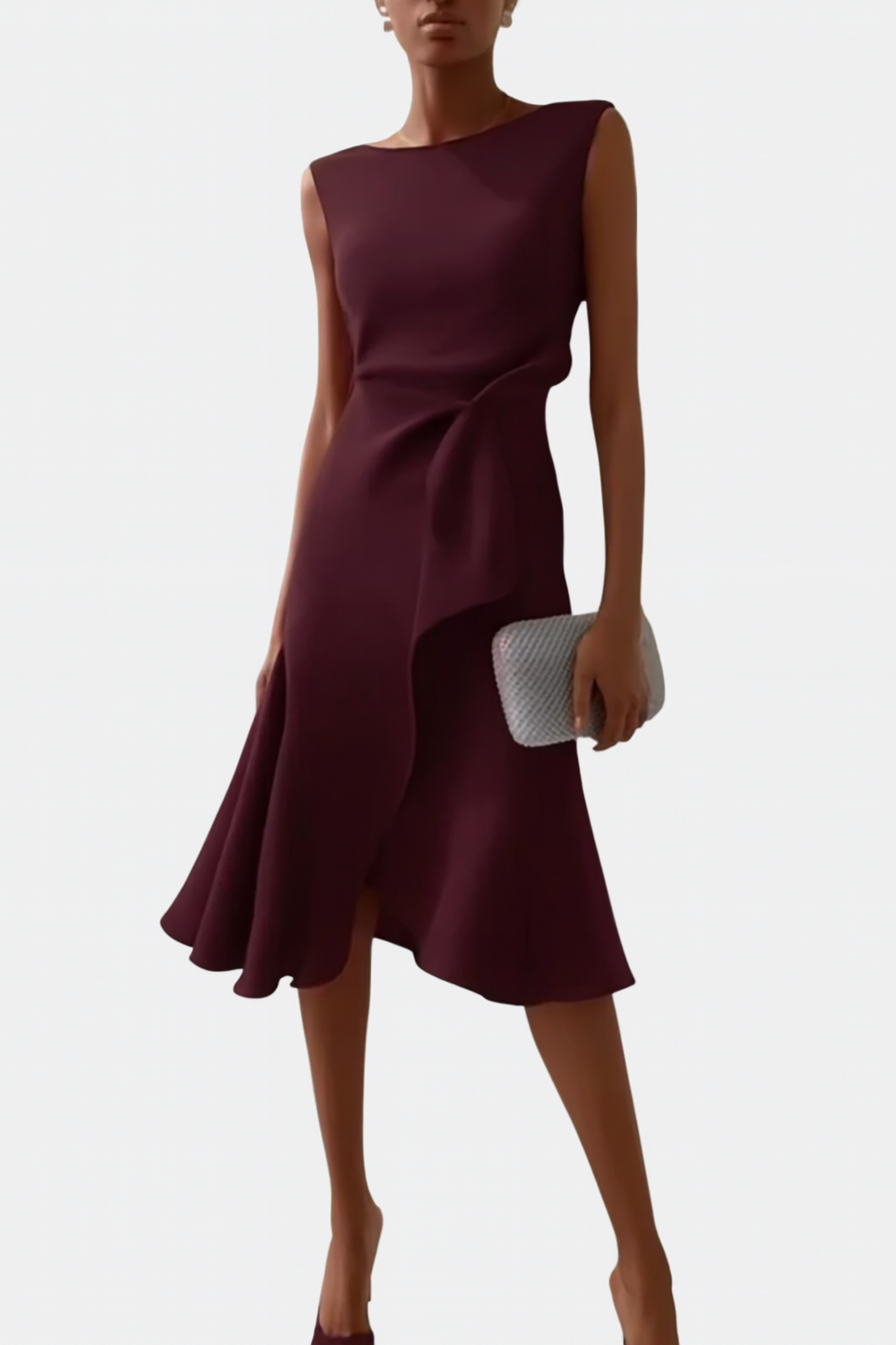 Women's Soft Draped Asymmetric Midi Dress | Elegant Sleeveless Cocktail Gown 11