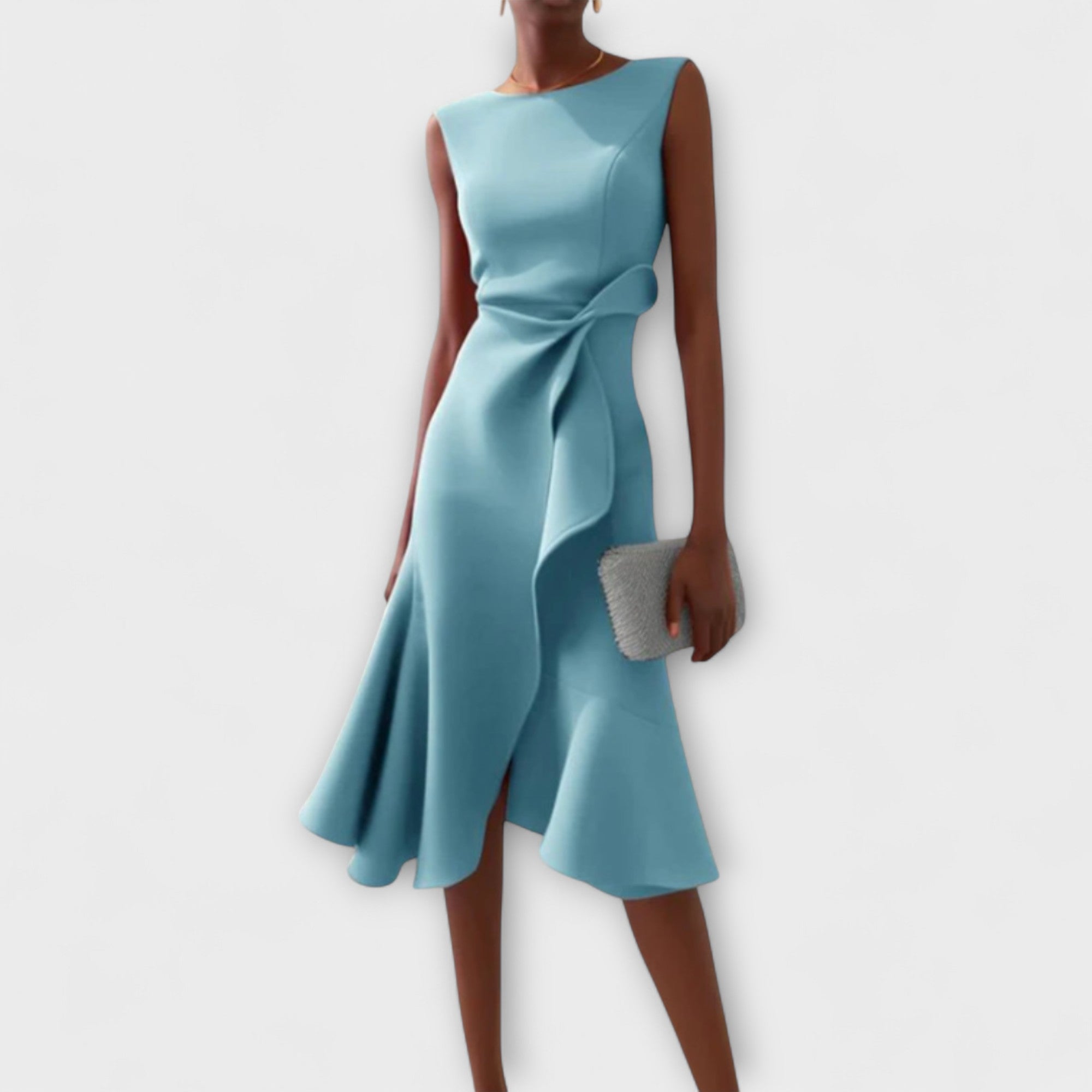 Women's Soft Draped Asymmetric Midi Dress | Elegant Sleeveless Cocktail Gown 3