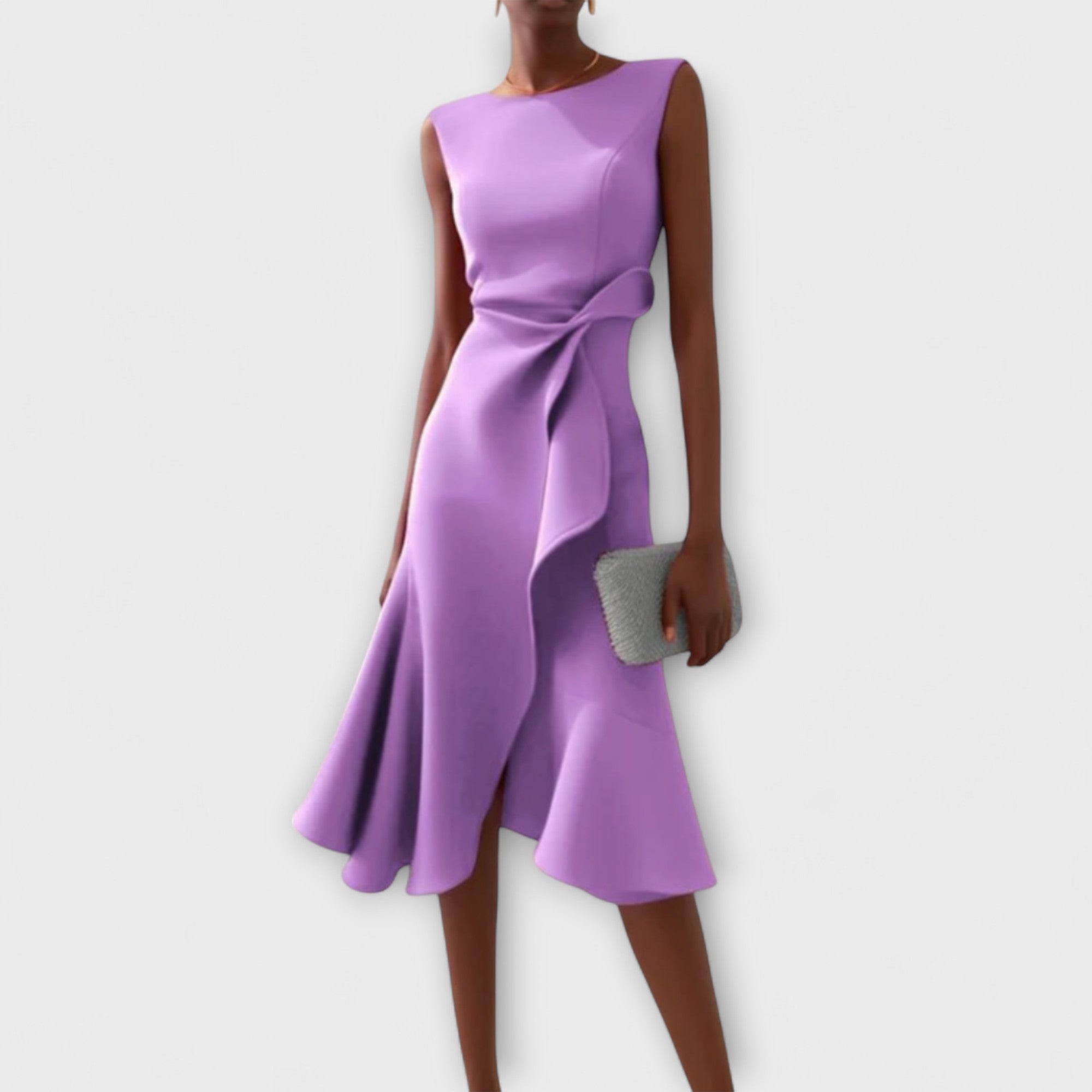 Women's Soft Draped Asymmetric Midi Dress | Elegant Sleeveless Cocktail Gown 4