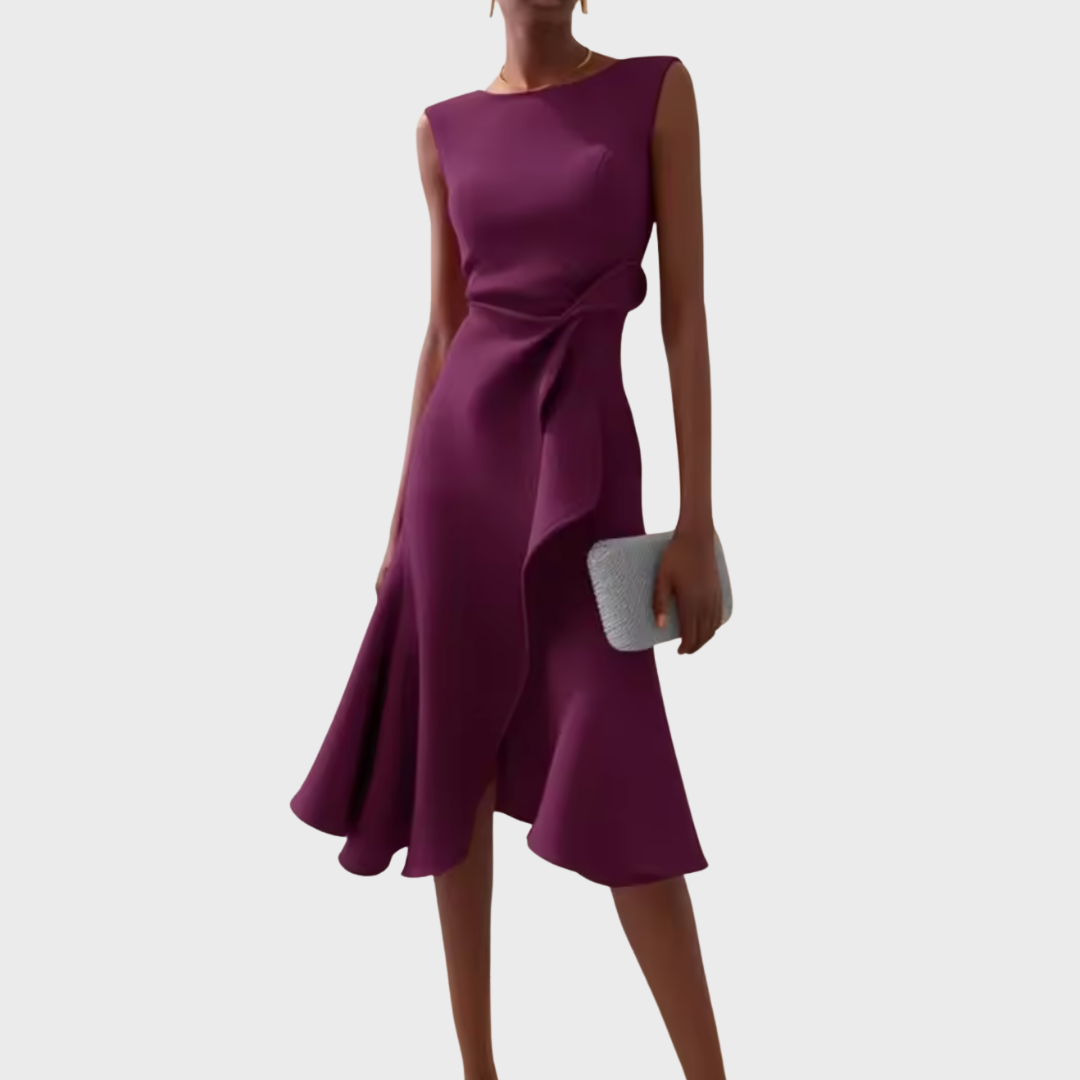 Women's Soft Draped Asymmetric Midi Dress | Elegant Sleeveless Cocktail Gown 6