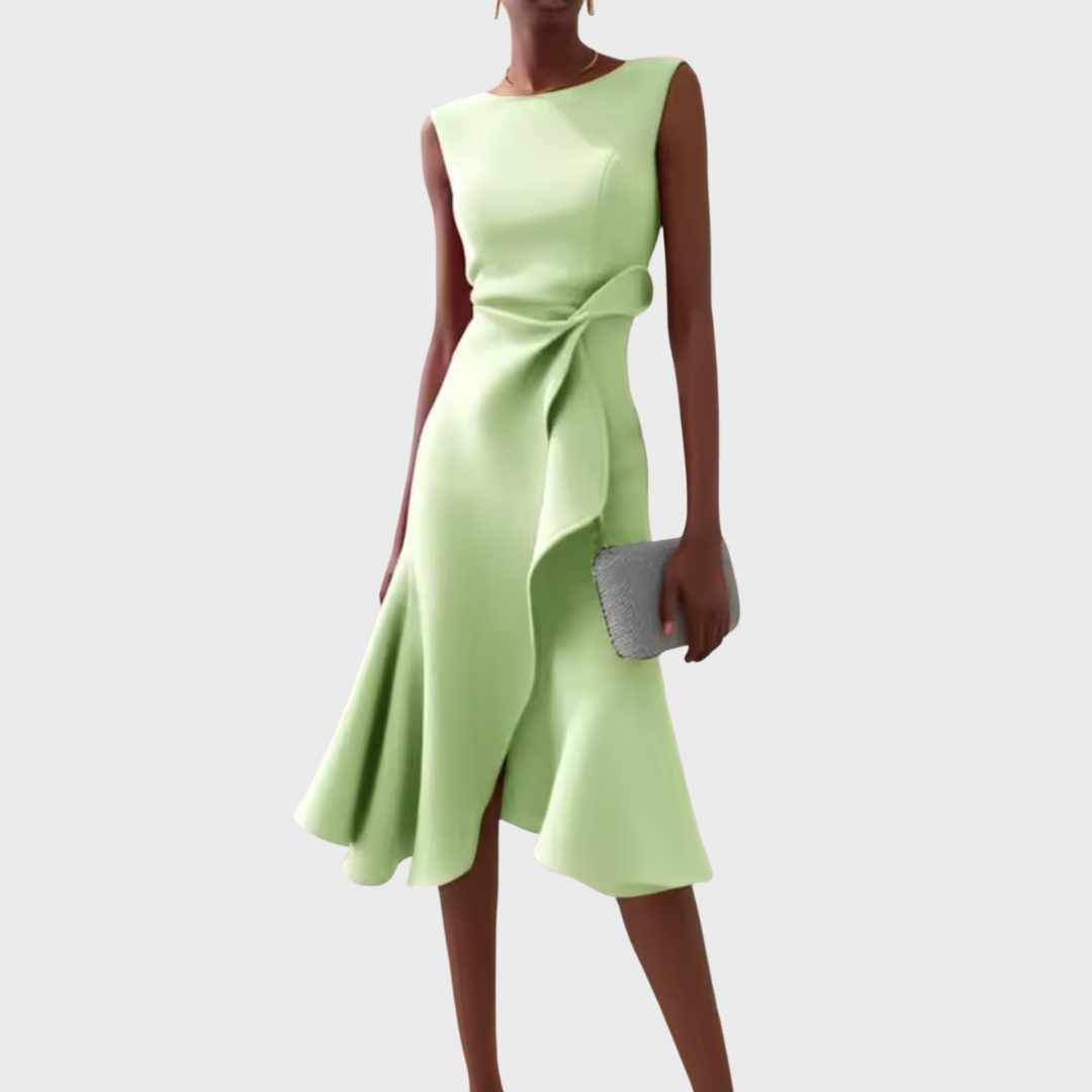 Women's Soft Draped Asymmetric Midi Dress | Elegant Sleeveless Cocktail Gown 7