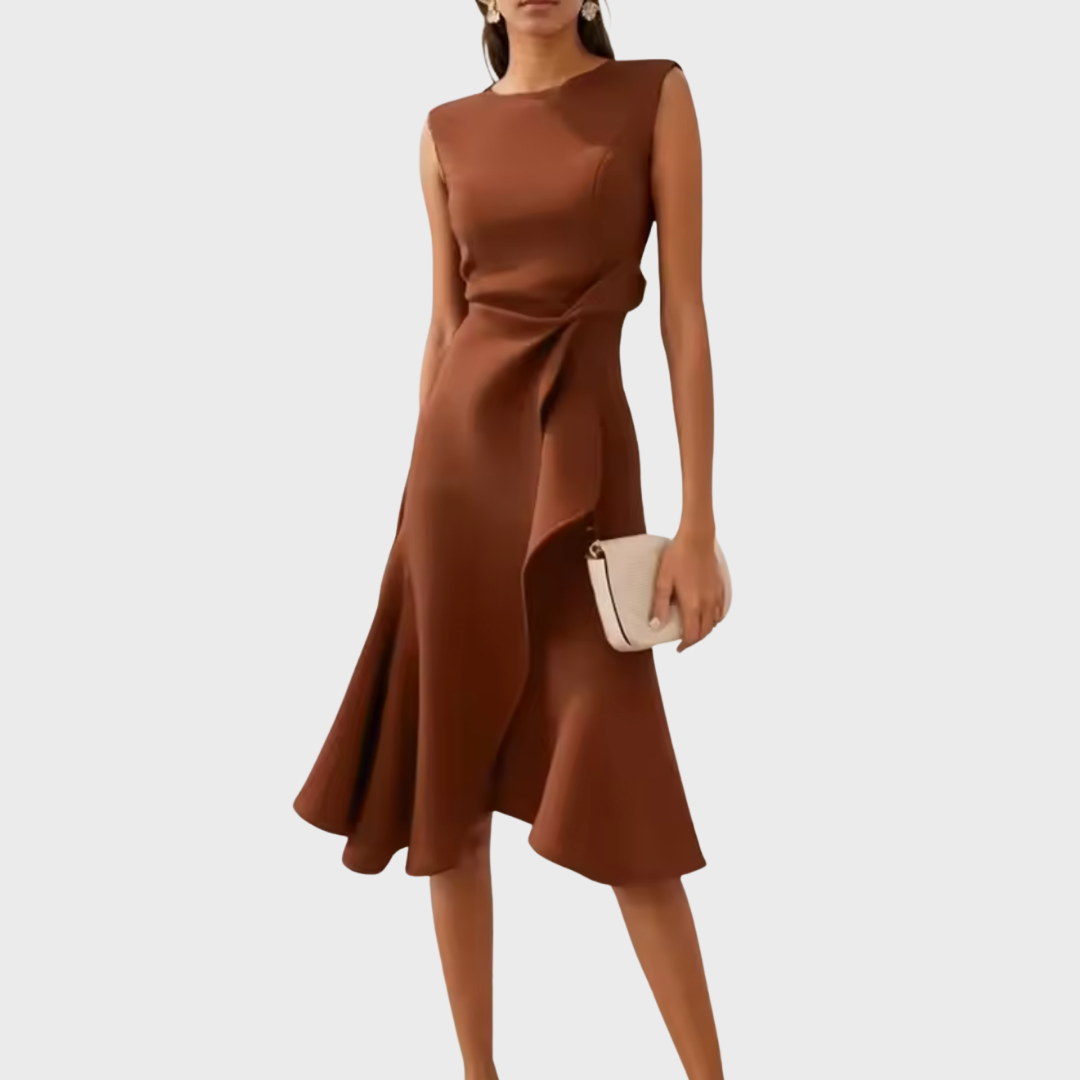 Women's Soft Draped Asymmetric Midi Dress | Elegant Sleeveless Cocktail Gown 8