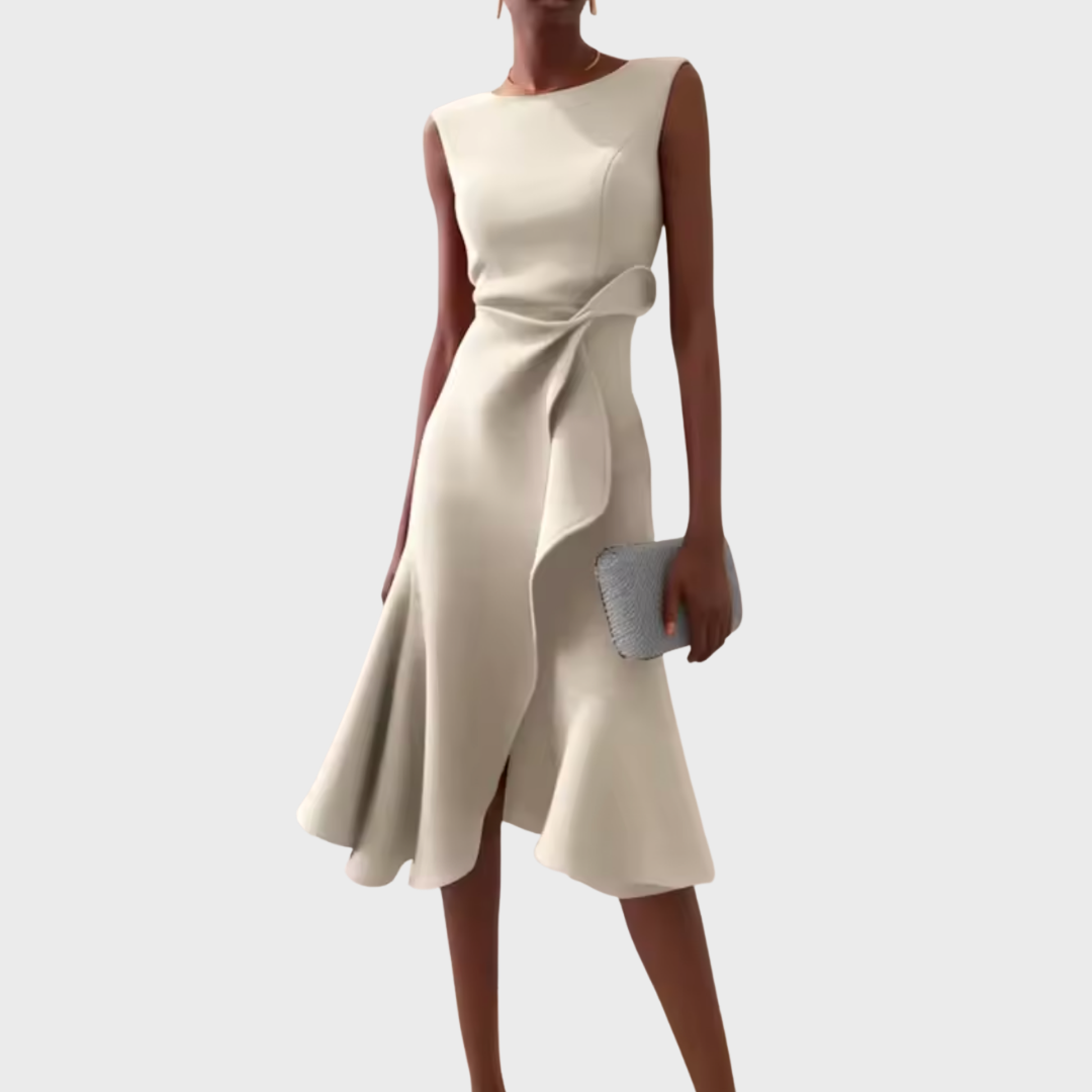 Women's Soft Draped Asymmetric Midi Dress | Elegant Sleeveless Cocktail Gown 9