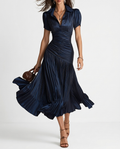 Women's Satin Midi Dress | Elegant Retro Striped Cocktail Dress