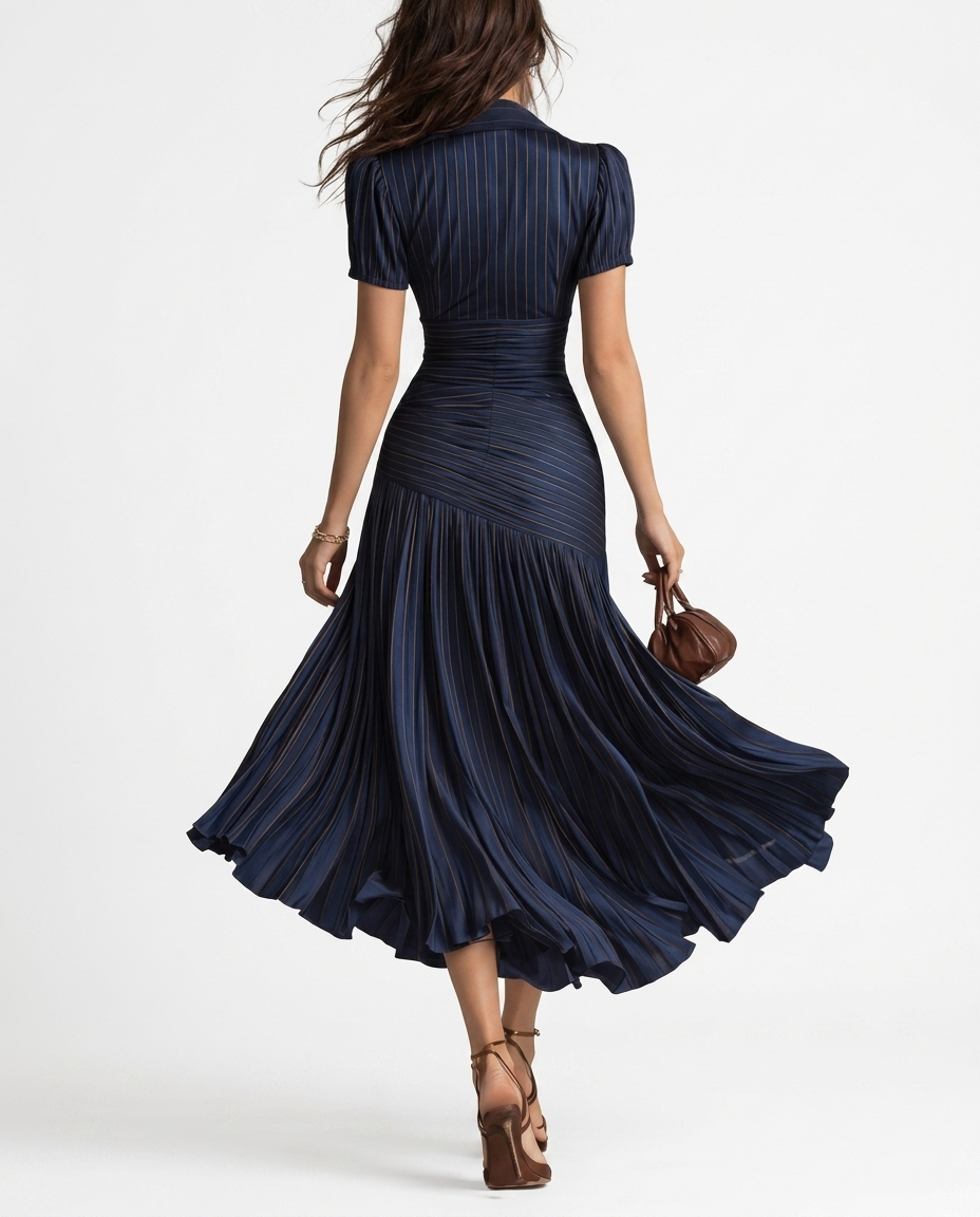 Women's Satin Midi Dress | Elegant Retro Striped Cocktail Dress