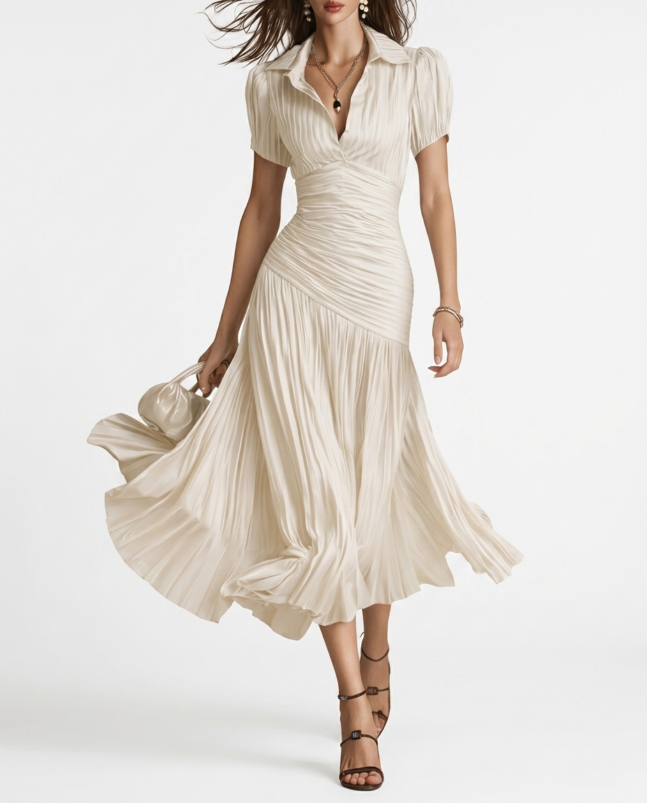 Women's Satin Midi Dress | Elegant Retro Striped Cocktail Dress