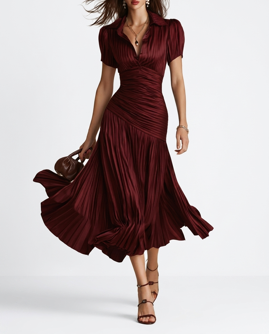 Women's Satin Midi Dress | Elegant Retro Striped Cocktail Dress