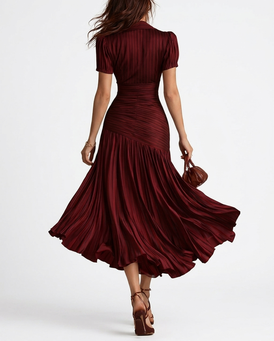 Women's Satin Midi Dress | Elegant Retro Striped Cocktail Dress