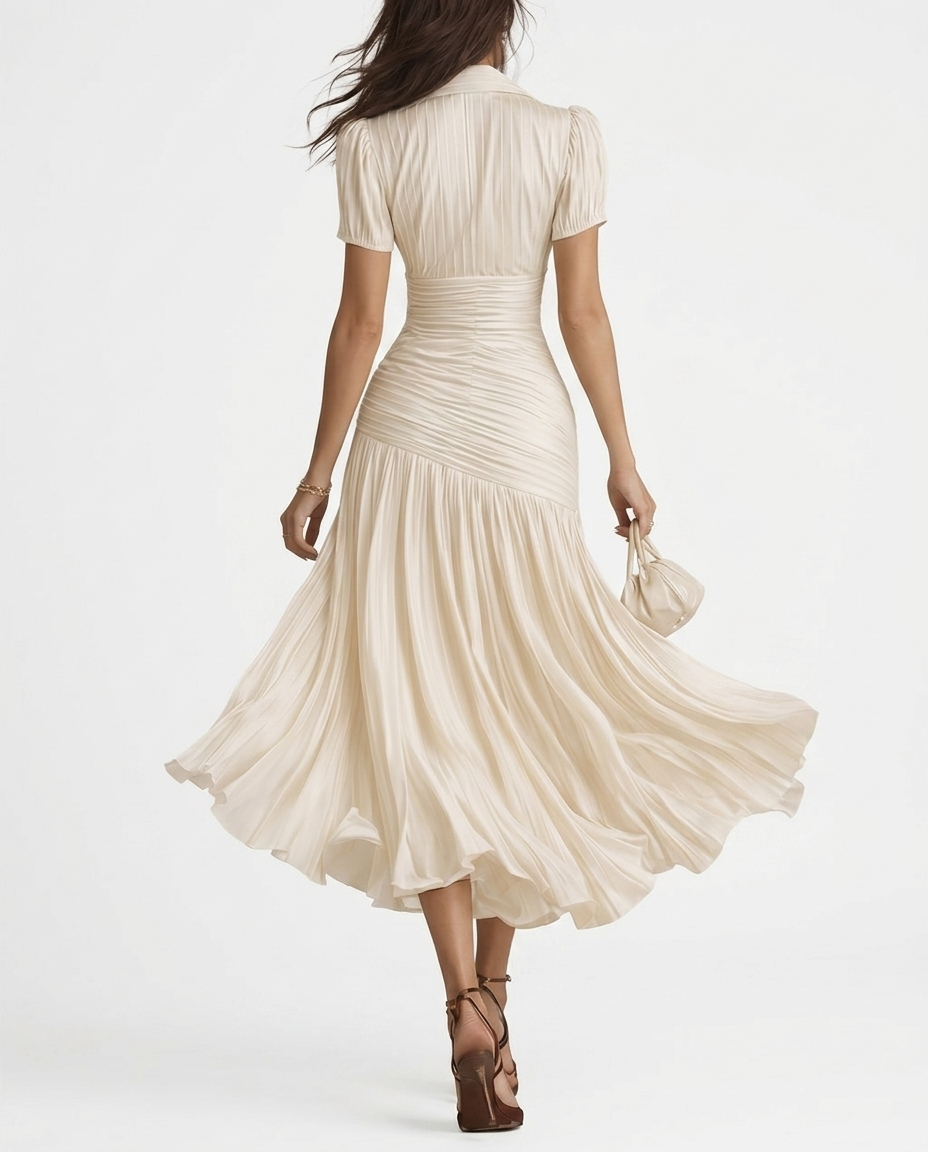 Women's Satin Midi Dress | Elegant Retro Striped Cocktail Dress
