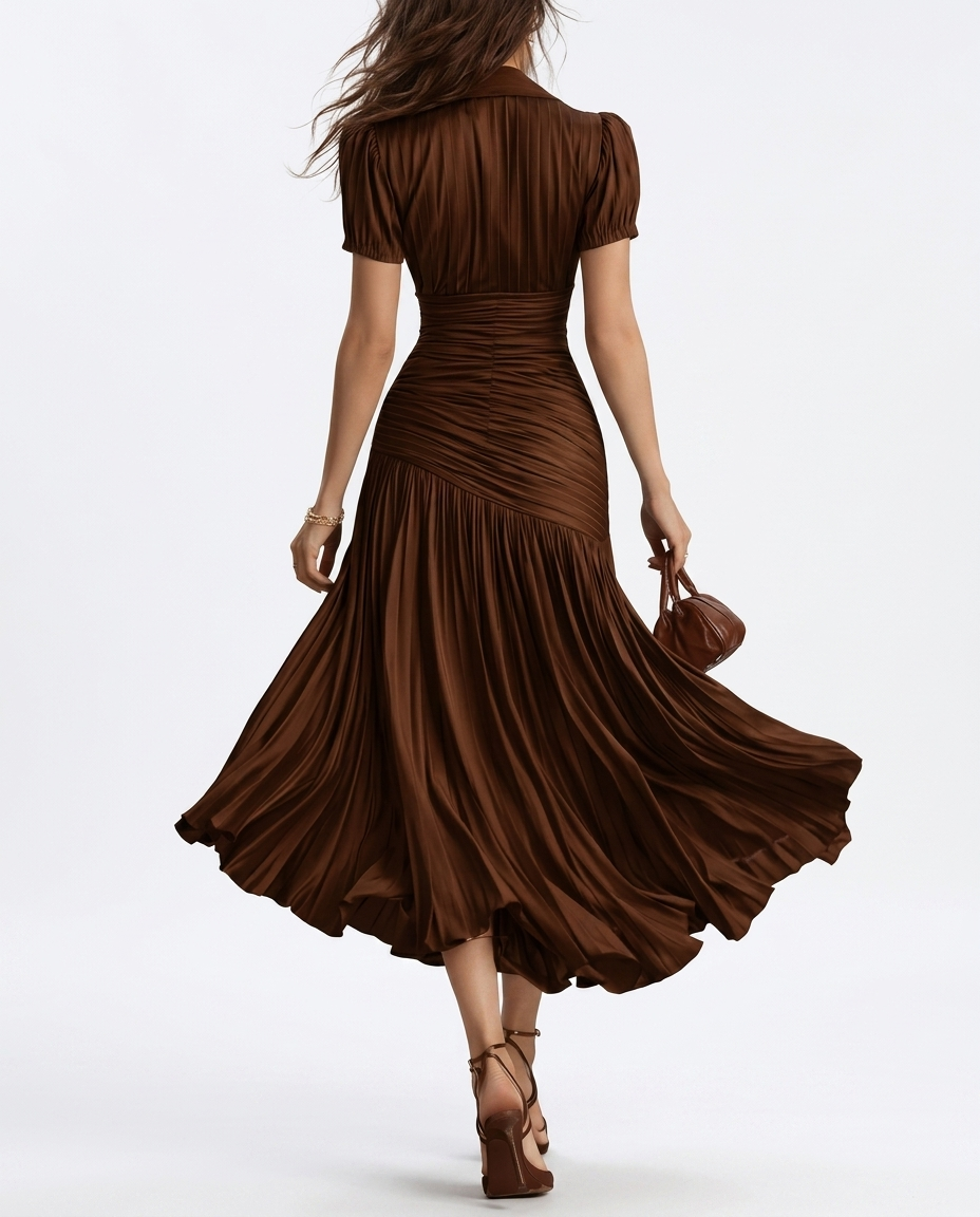 Women's Satin Midi Dress | Elegant Retro Striped Cocktail Dress