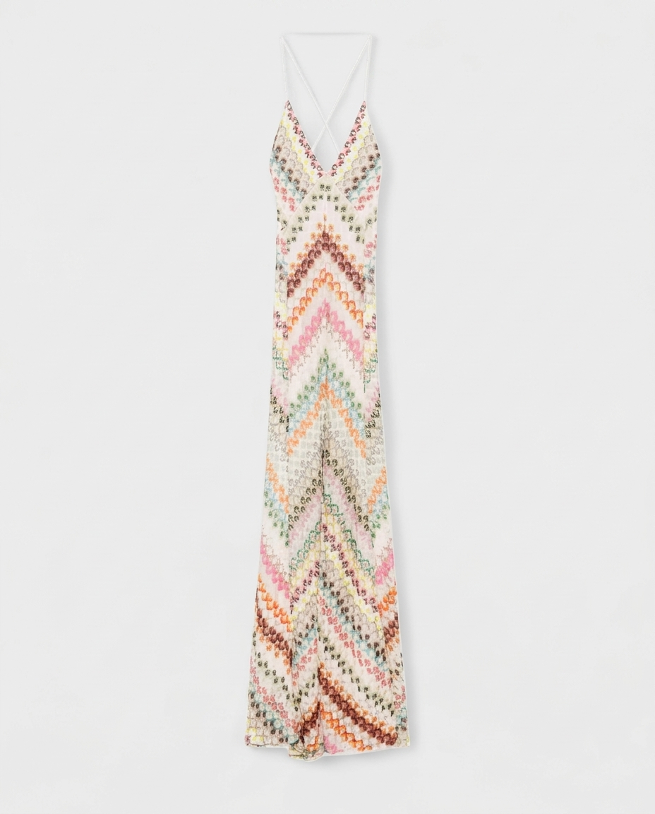 Women's Elegant Lace Maxi Dress | Sophisticated V-Neck with Zigzag Motif