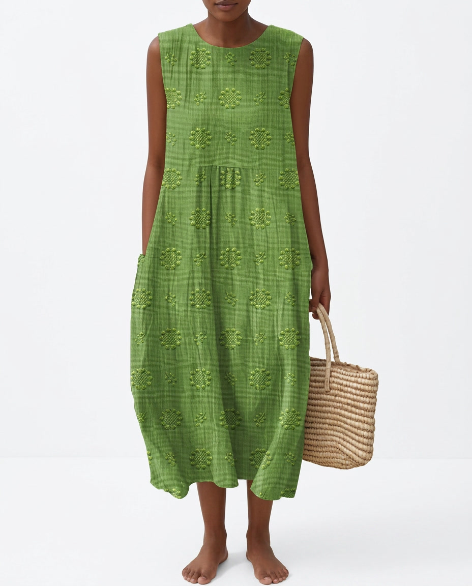 Women's Cotton Midi Dress | Elegant Sleeveless Summer Dress with Relaxed Fit