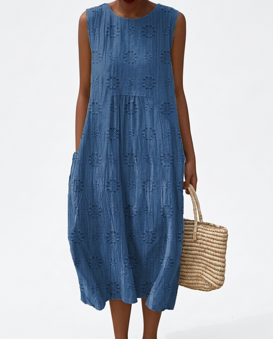 Women's Cotton Midi Dress | Elegant Sleeveless Summer Dress with Relaxed Fit