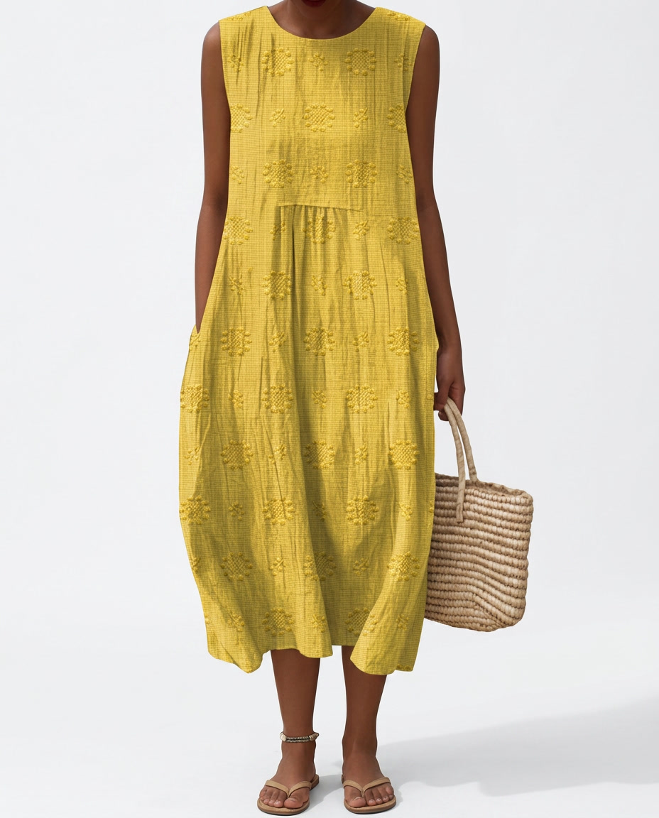 Women's Cotton Midi Dress | Elegant Sleeveless Summer Dress with Relaxed Fit