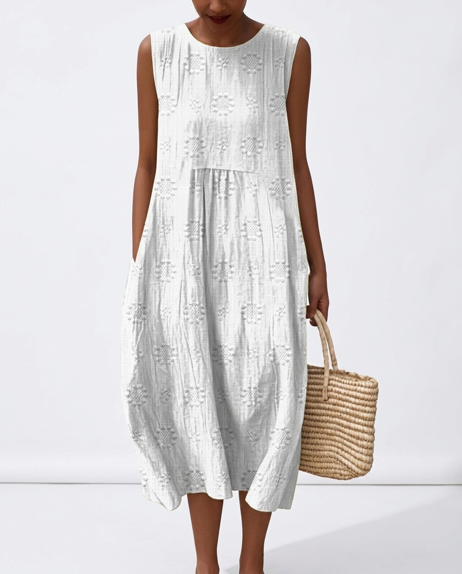 Women's Cotton Midi Dress | Elegant Sleeveless Summer Dress with Relaxed Fit