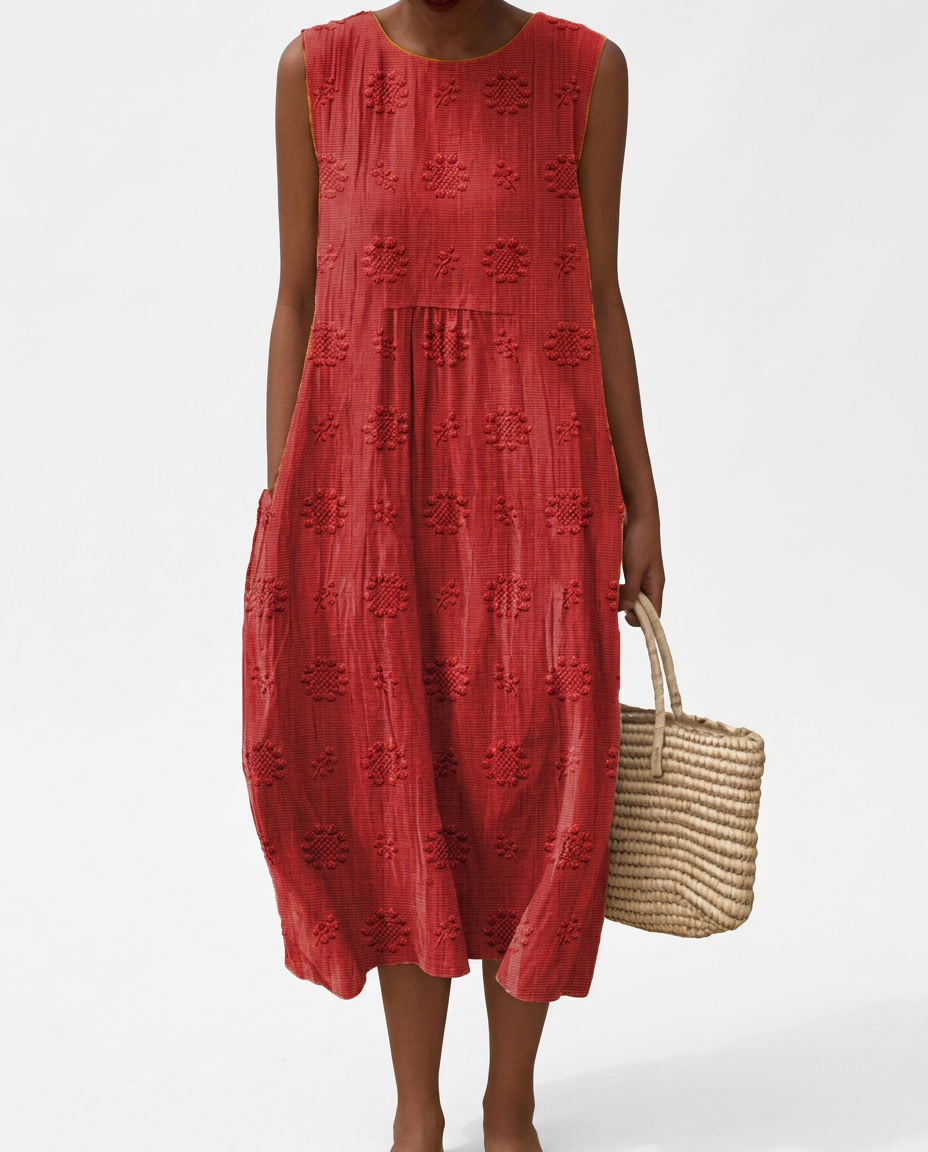 Women's Cotton Midi Dress | Elegant Sleeveless Summer Dress with Relaxed Fit