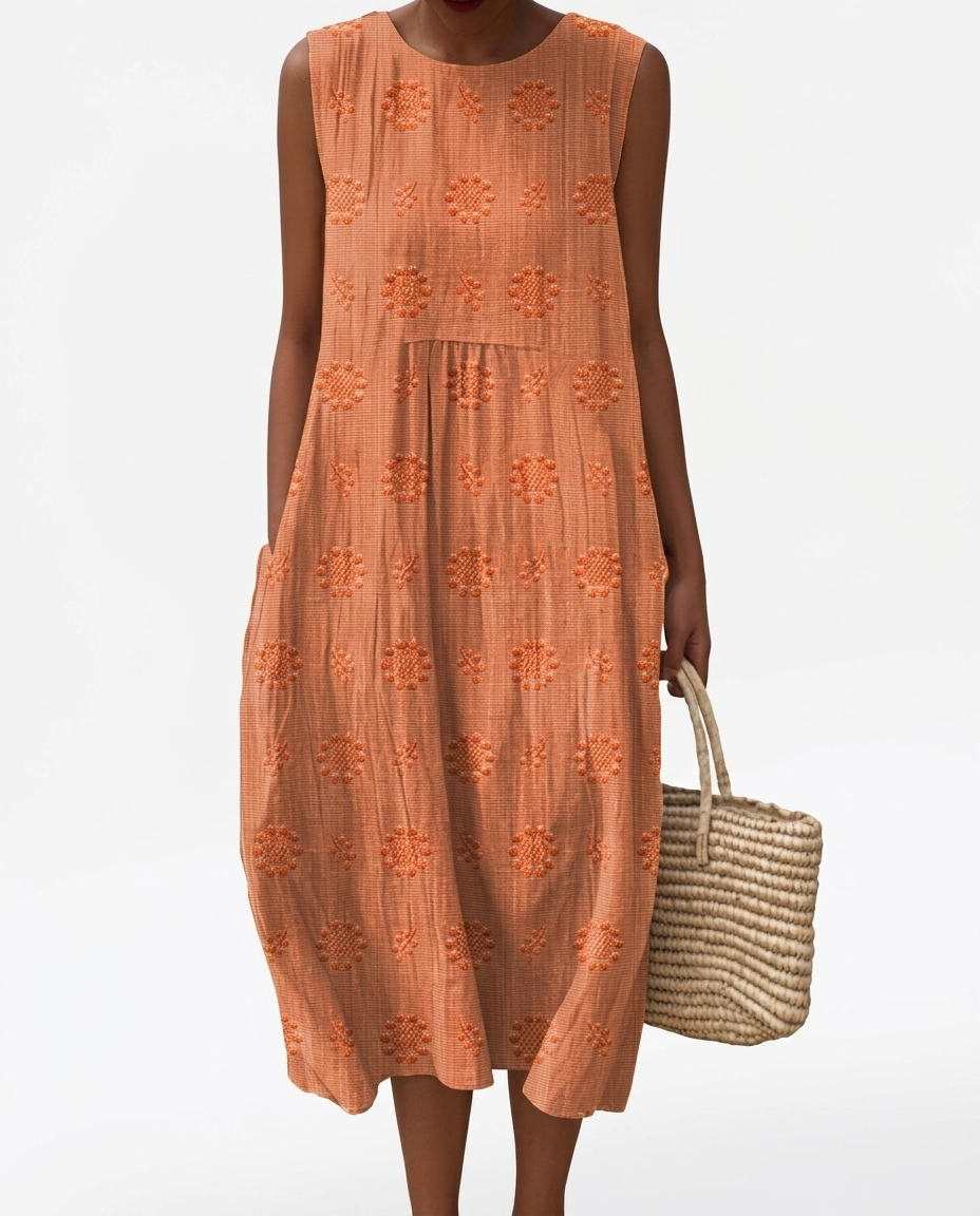 Women's Cotton Midi Dress | Elegant Sleeveless Summer Dress with Relaxed Fit