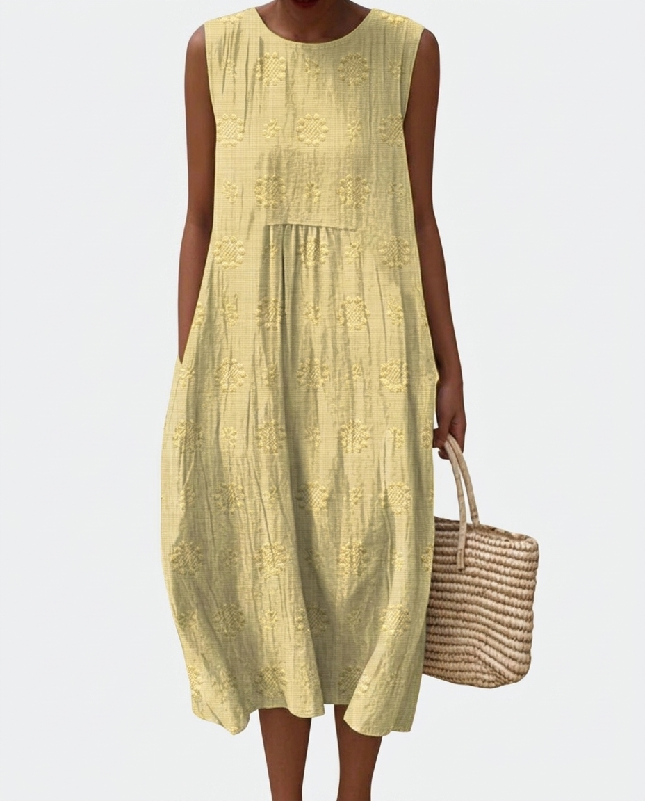 Women's Cotton Midi Dress | Elegant Sleeveless Summer Dress with Relaxed Fit